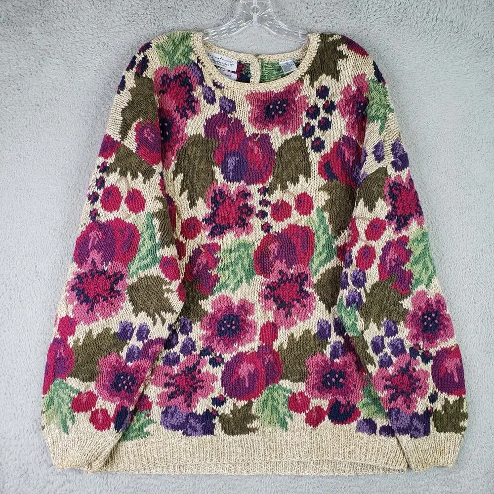 Signature by Northern Isles Vintage Floral Hand Knit Sweater Plus Size 1X